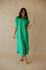 Adrienne | Nina Ruffle Collar Midi Shirt Dress - Kelly Green Stripe