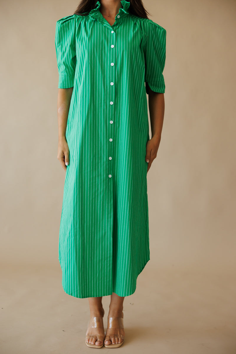 kelly green shirt dress Adrienne | Nina Ruffle Collar Midi Bust 44 RebajasSS26 Size:XL 17.5