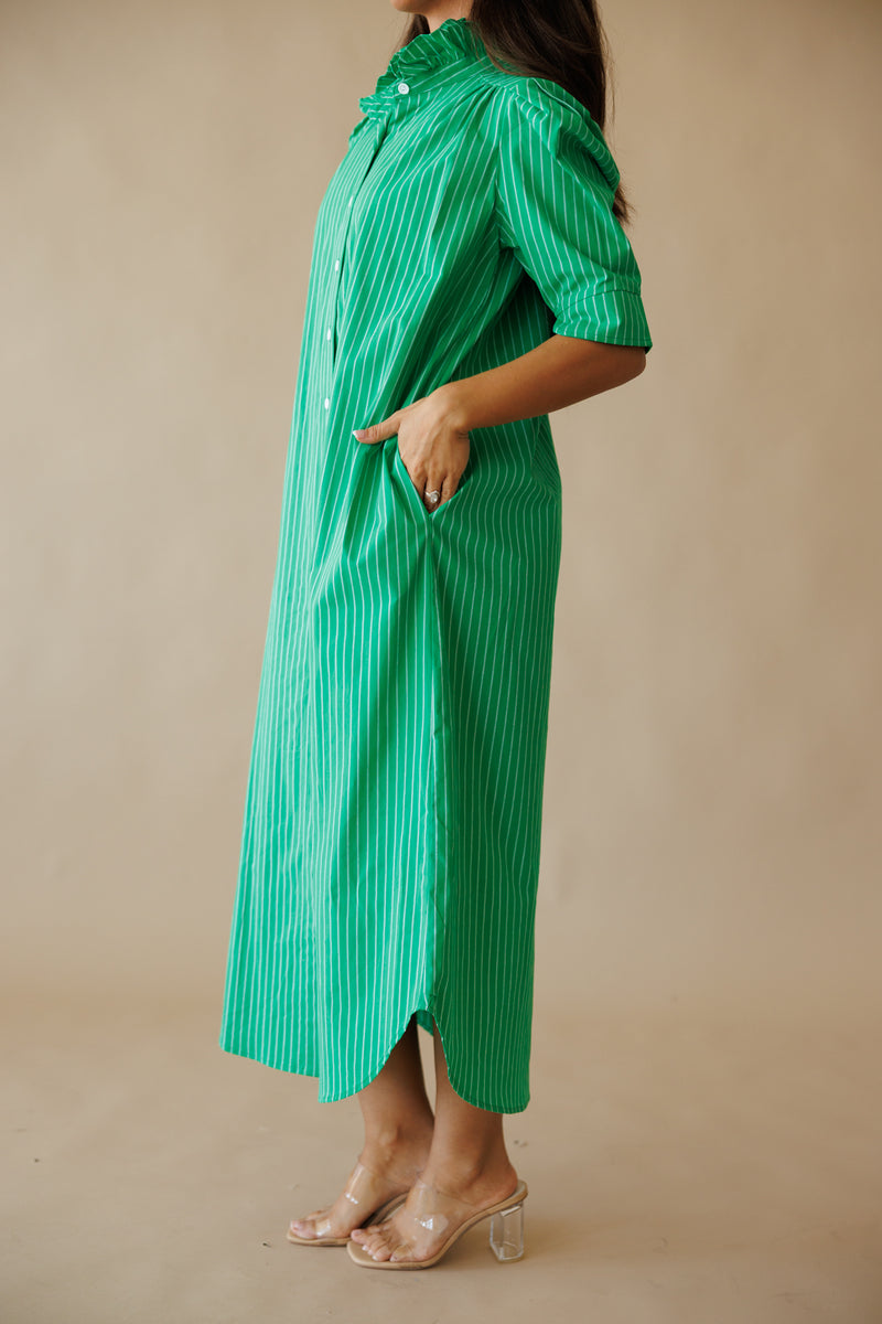 Adrienne | Nina Ruffle Collar Midi Shirt Dress