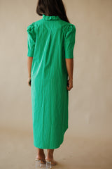 Adrienne | Nina Ruffle Collar Midi Shirt Dress - Kelly Green Stripe
