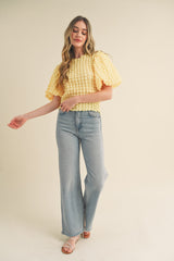 Ivy Textured Puff Sleeve Top - Lemon Drop