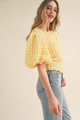 Ivy Textured Puff Sleeve Top - Lemon Drop