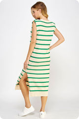 Summers Eve Sleeveless Textured Stripe Dress - Emerald/Cream