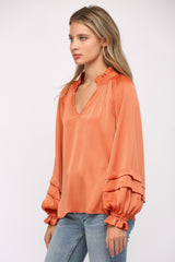 Heidi Balloon Sleeve Blouse - Dusty Orange