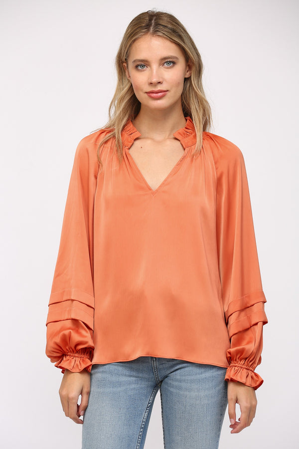 Heidi Balloon Sleeve Blouse - Dusty Orange