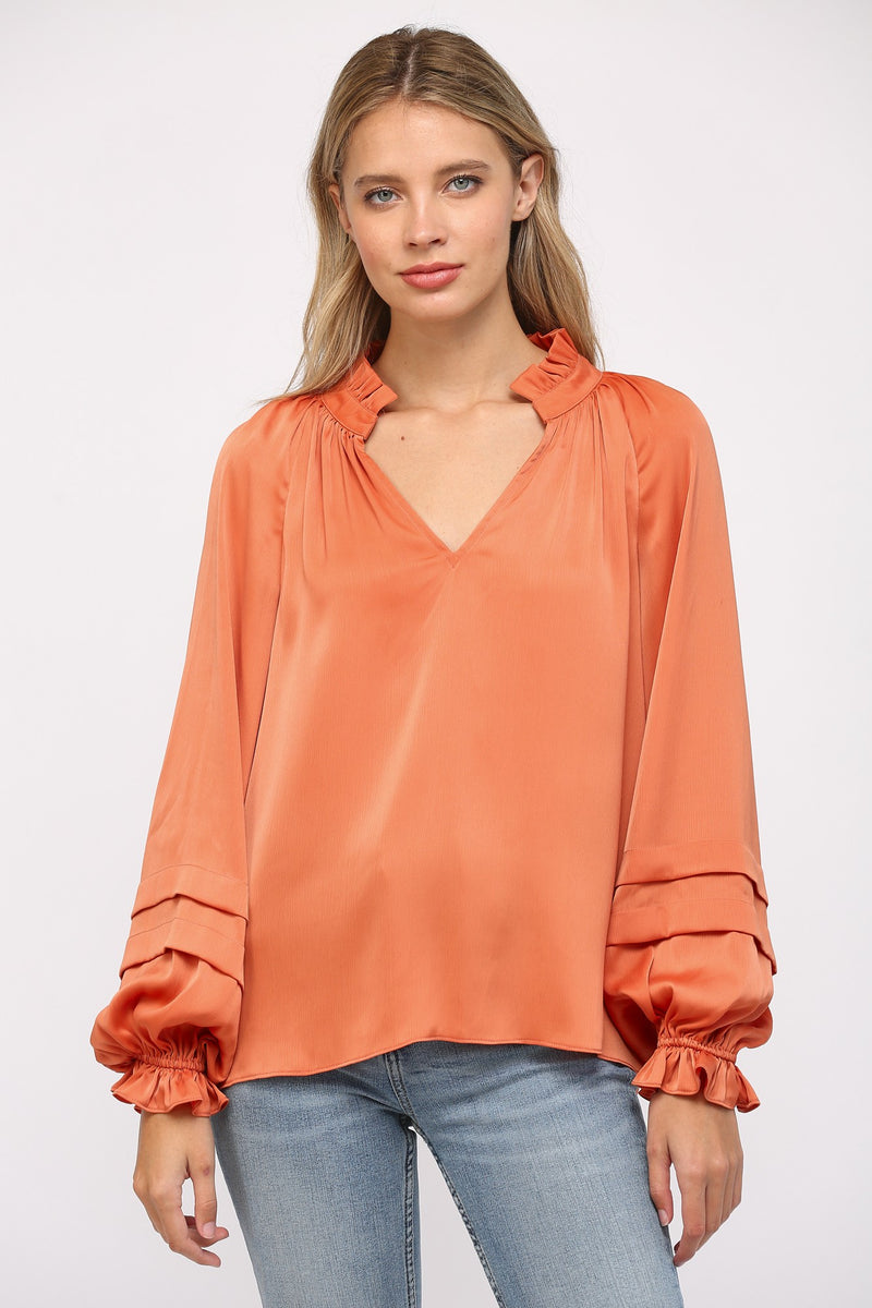 Heidi Balloon Sleeve Blouse - Dusty Orange