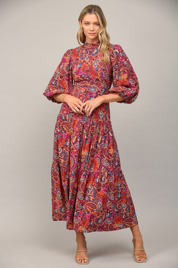 Classic Paisley Maxi Dress - Plum