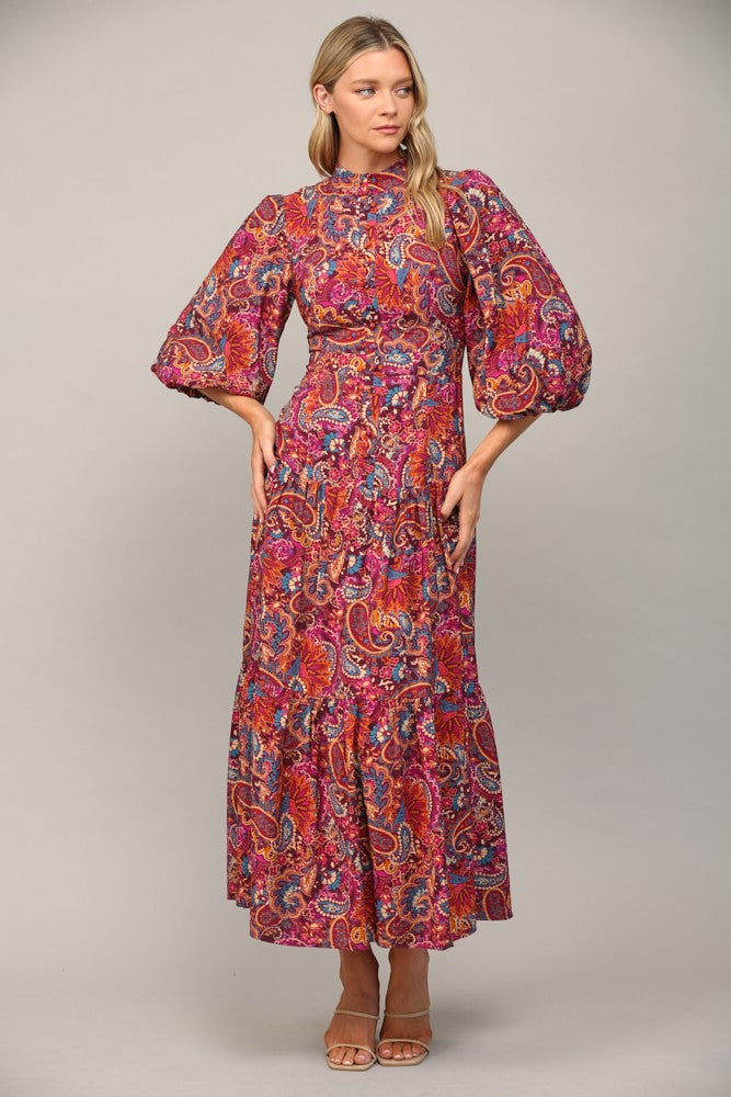 Classic Paisley Maxi Dress - Plum