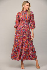 Classic Paisley Maxi Dress - Plum