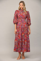 Classic Paisley Maxi Dress - Plum