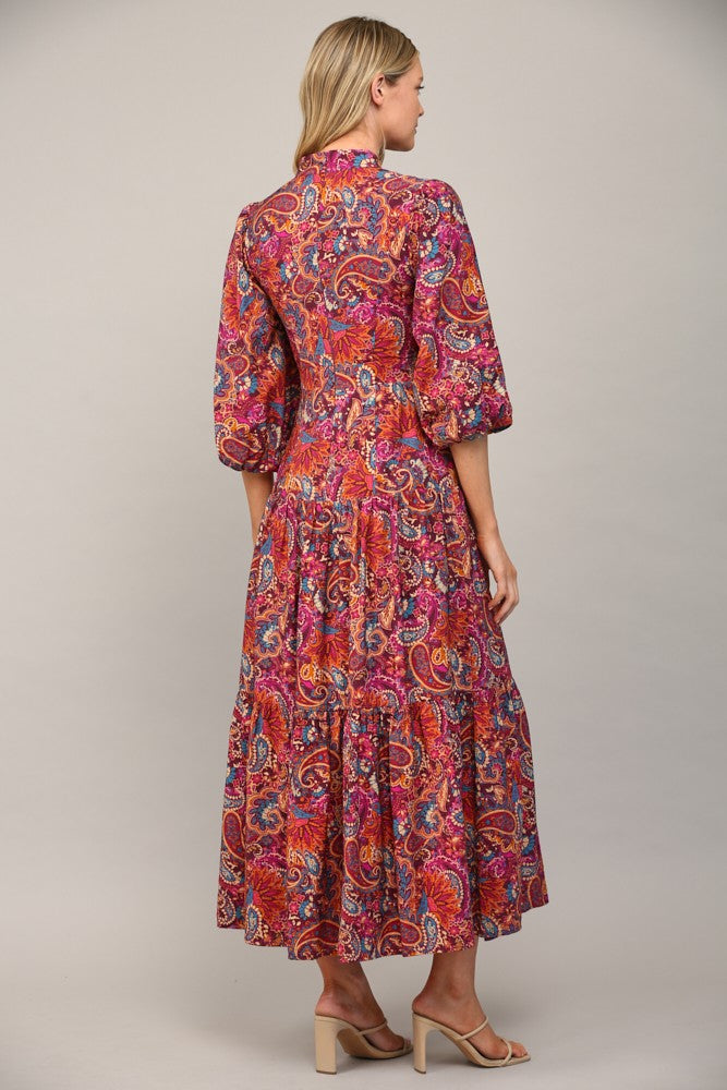 Classic Paisley Maxi Dress - Plum