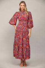 Classic Paisley Maxi Dress - Plum