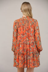 Muse Smocked Yoke Dress - Rust Orange