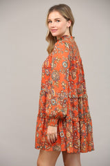 Muse Smocked Yoke Dress - Rust Orange