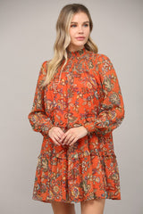 Muse Smocked Yoke Dress - Rust Orange