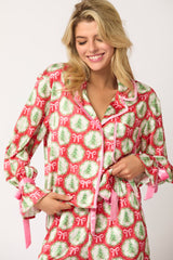 Satin Christmas Tree & Bow Pjs - Red/Green/Pink