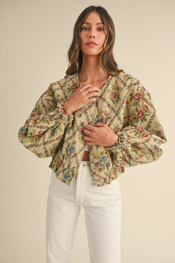 Flora Tapestry Quilted Jacket - Taupe