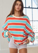 Sicily Striped Terry Crewneck - Red/Blue