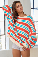 Sicily Striped Terry Crewneck - Red/Blue