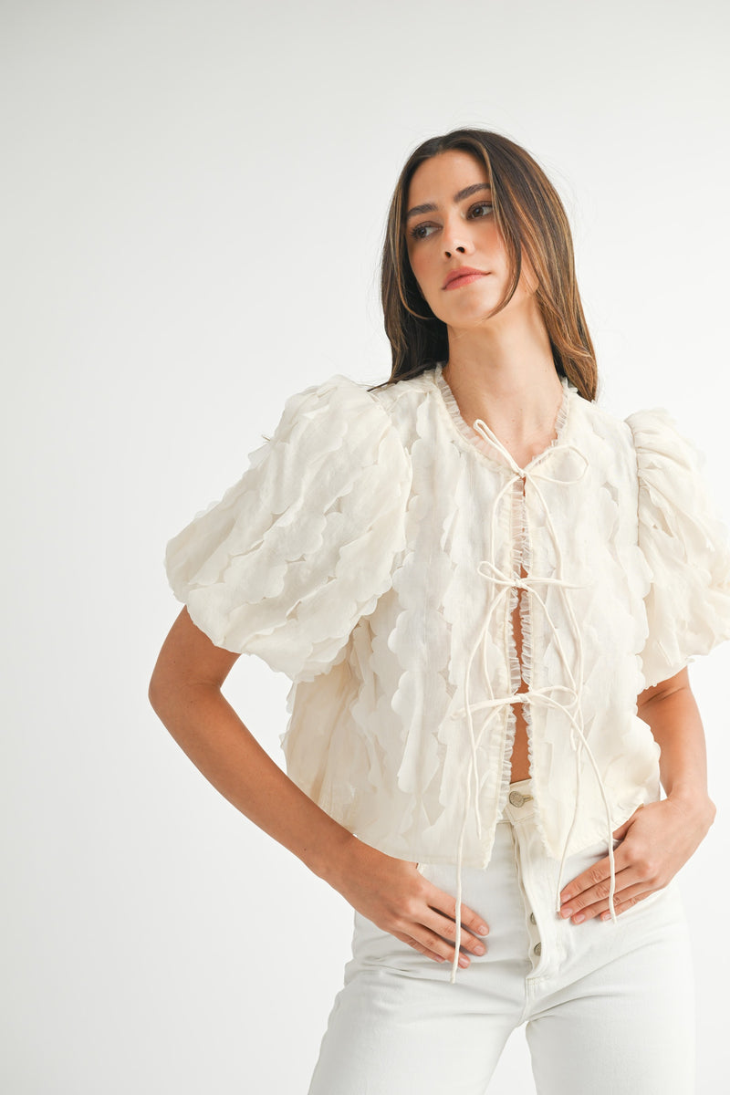 Tai Textured Scallop Tie Top - Cream