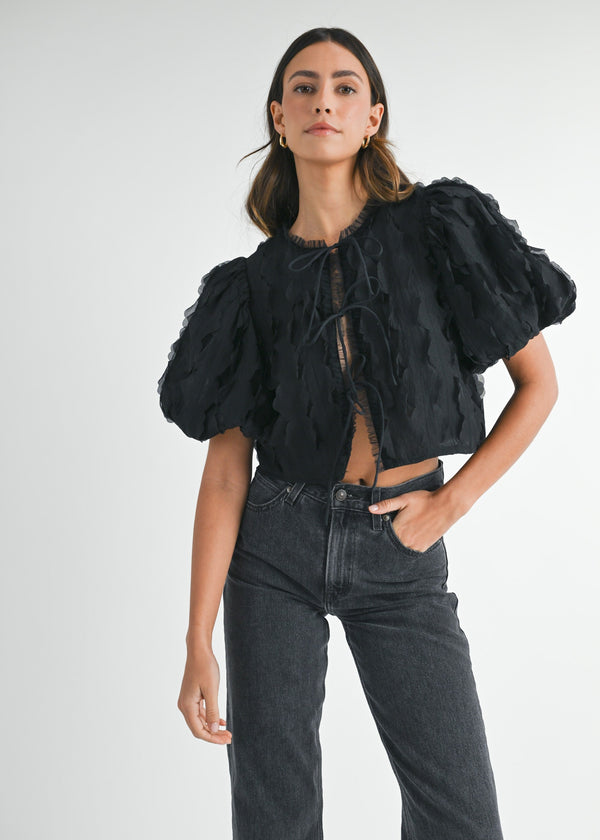 Tai Textured Puff Sleeve Top - Black