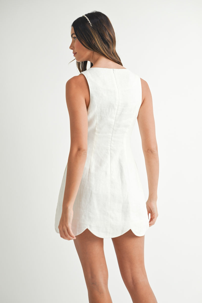 The Scallop Mini Dress - Off White