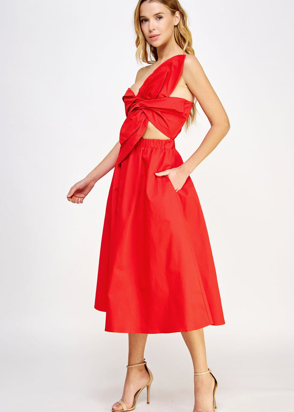Kelly Knotted Twist Dress - Cherry Red