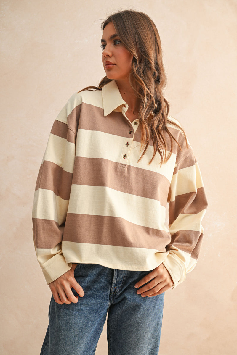 Emma Long Sleeve Top - Mocha/Beige