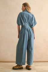Chambray Denim Button Down Jumpsuit