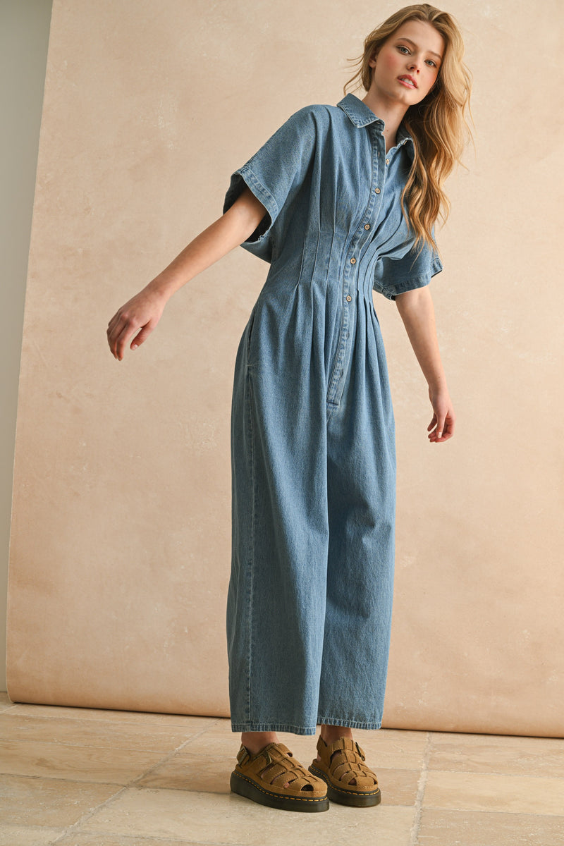 Chambray Denim Button Down Jumpsuit