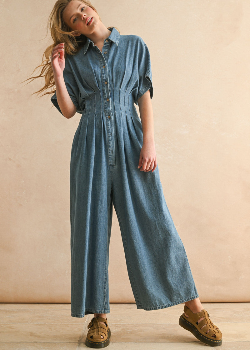 Chambray Denim Button Down Jumpsuit