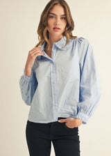 Riley Ruffle Collar Top - Chambray