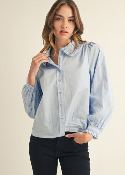 Riley Ruffle Collar Top - Chambray – Ivy Lee Boutique