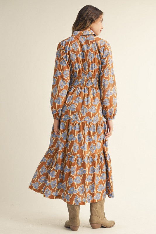 Hollie Floral Tiered Maxi Dress - Toffee
