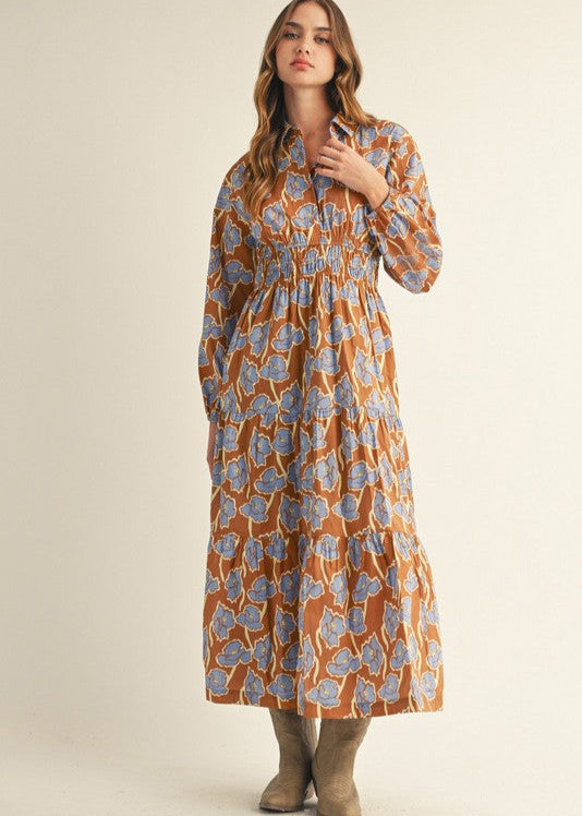 Hollie Floral Tiered Maxi Dress - Toffee
