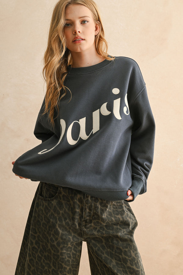 Paris Patch Front Sweatshirt - Navy