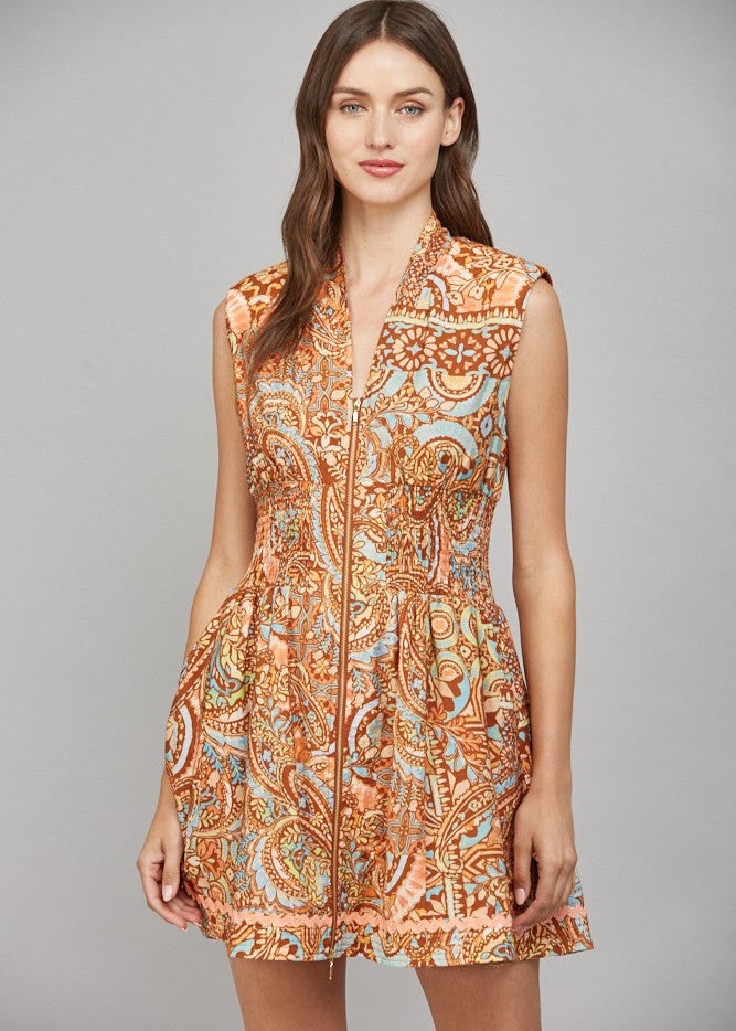 Remy Aztec Zip Front Dress - Rust Multi