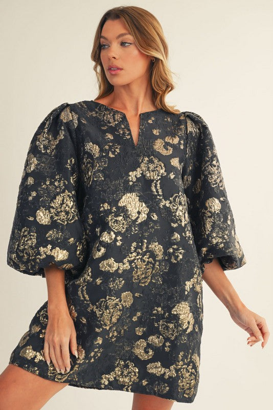 Secret Garden Mini Dress - Black/Gold