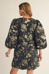 Secret Garden Mini Dress - Black/Gold