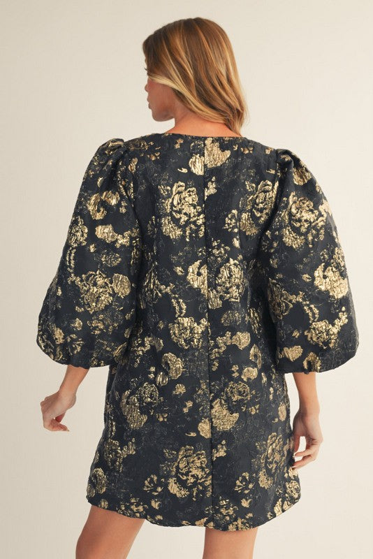 Secret Garden Mini Dress - Black/Gold