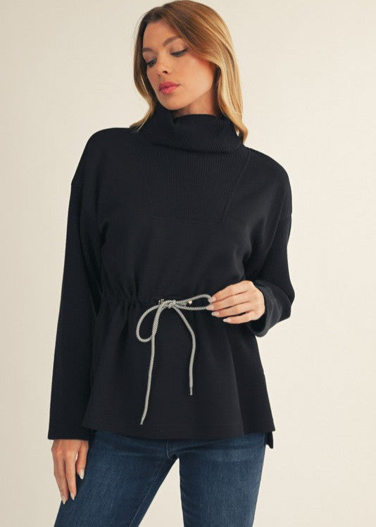 Venice Tie Front Sweater - Black