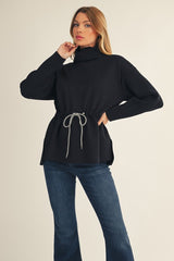 Venice Tie Front Sweater - Black