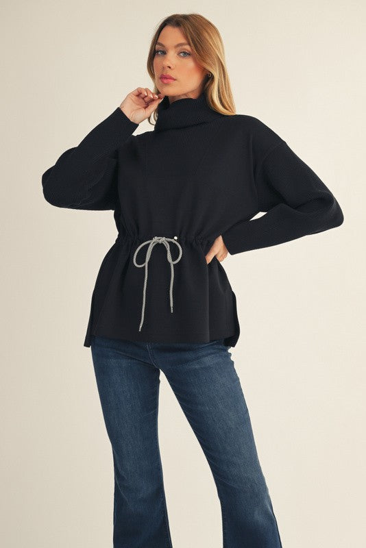 Venice Tie Front Sweater - Black