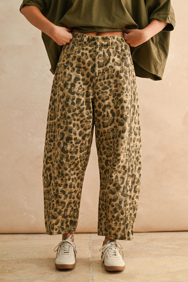 Leopard Barrel Pants - Brown