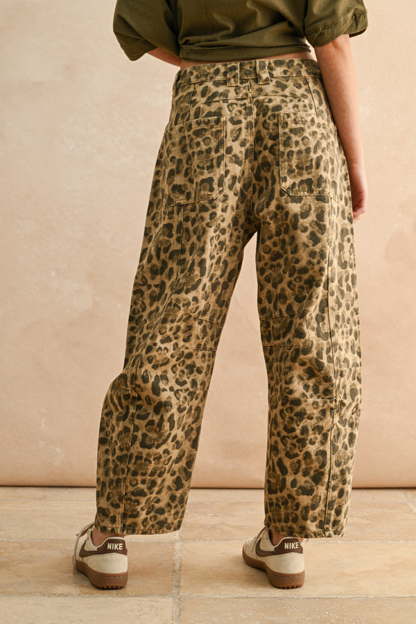 Leopard Barrel Pants - Brown