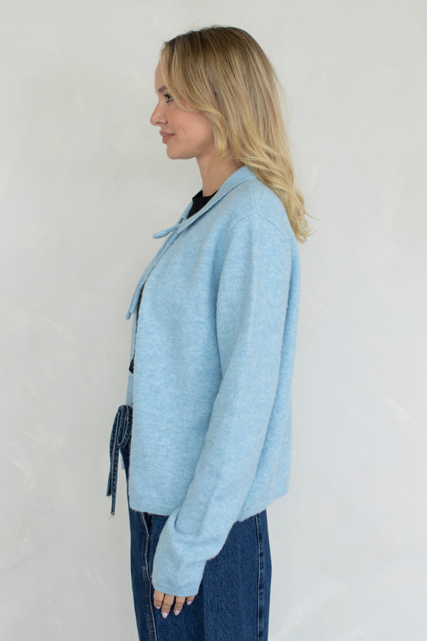Tucker Tie Front Cardigan - Dusty Blue