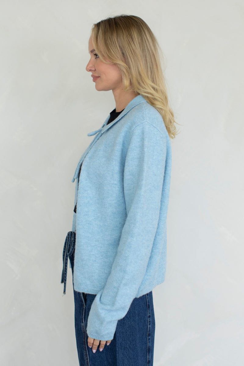 Tucker Tie Front Cardigan - Dusty Blue