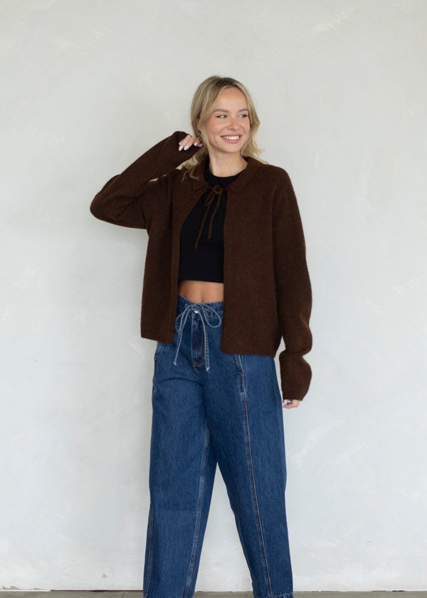 Tucker Tie Front Cardigan - Chocolate