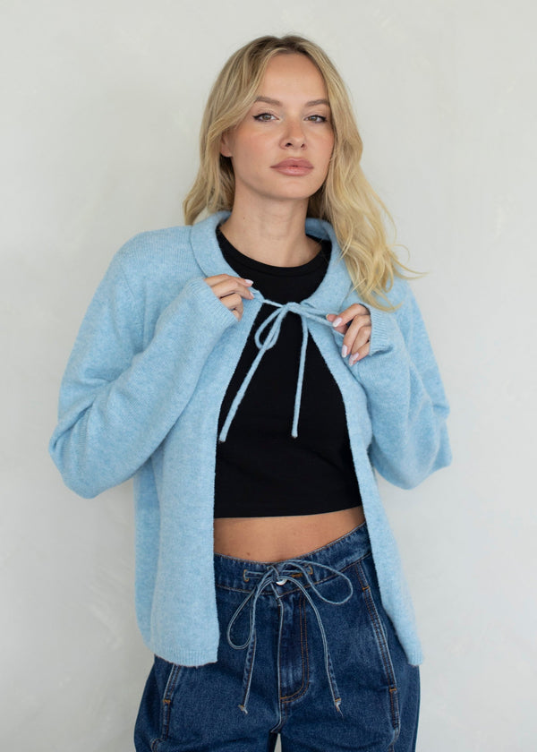Tucker Tie Front Cardigan - Dusty Blue