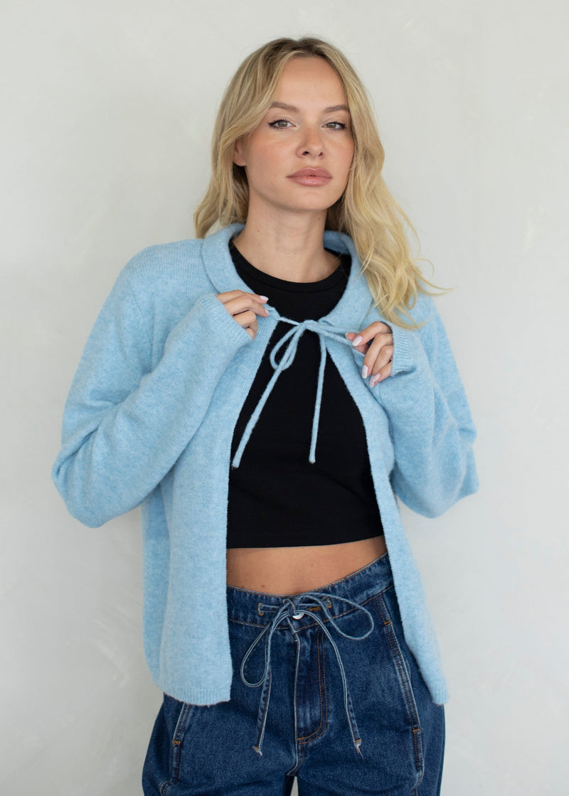 Tucker Tie Front Cardigan - Dusty Blue